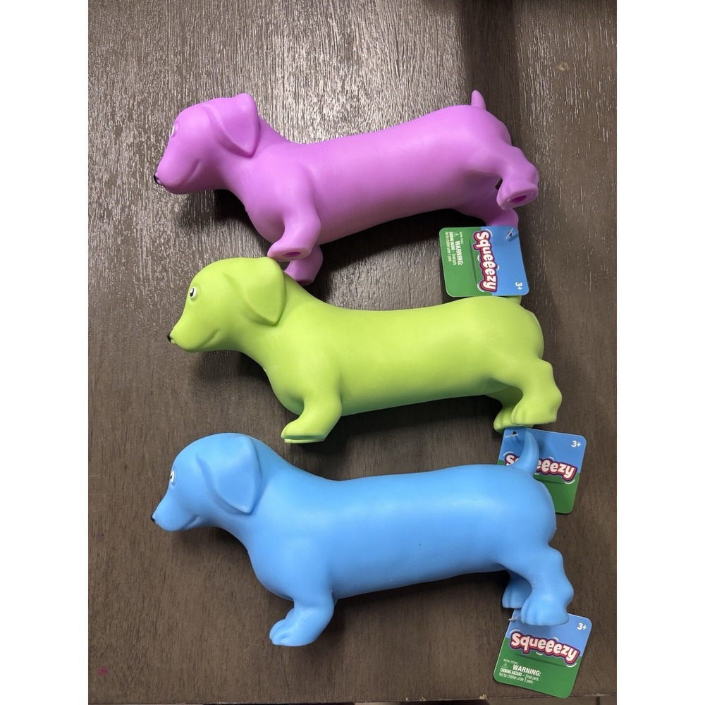 Squeezy Dachshund Squeeze Toy Lot of 3 Blue Purple Green Multicolor- 7in